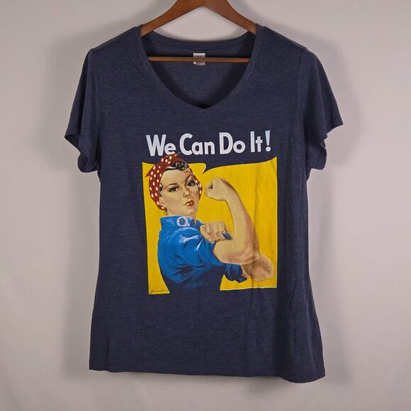 District Made Tops - Rosie the Riveter Graphic Tee Blue XL Vintage Inspired Retro Americana